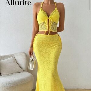 Yellow Maxi Trumpet Skirt Set